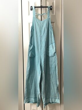 Zenana Outfitters Aqua Wide-Leg Jumpsuit with Pocket Details